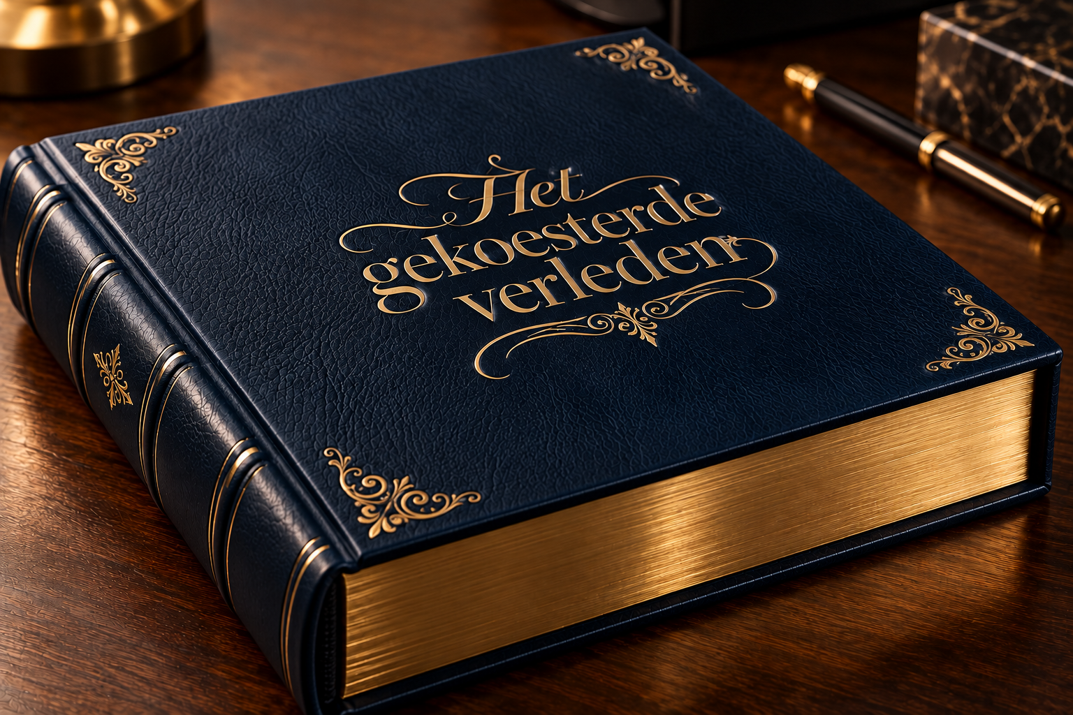luxe blauw album met gouden kalligrafie opbergboek allesistebedrukken