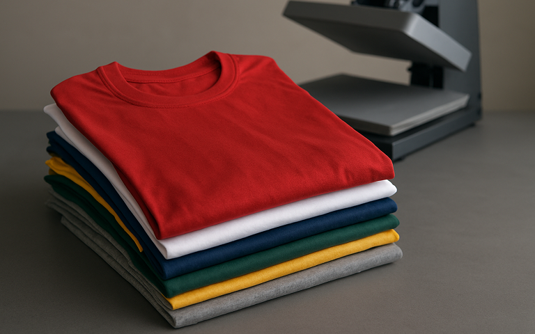 pile of t shirts ready to be pressed